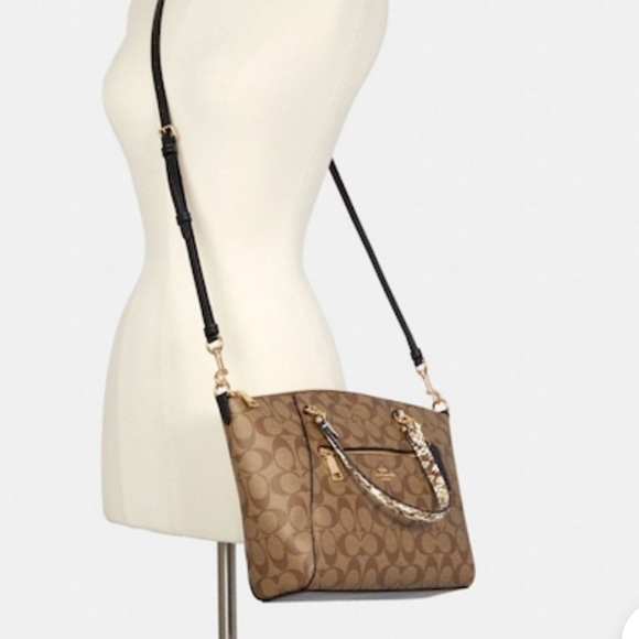 COACH Prairie Satchel / Shoulder In Colorblock Signature Canvas Khaki/Black Mult - Picture 10 of 16